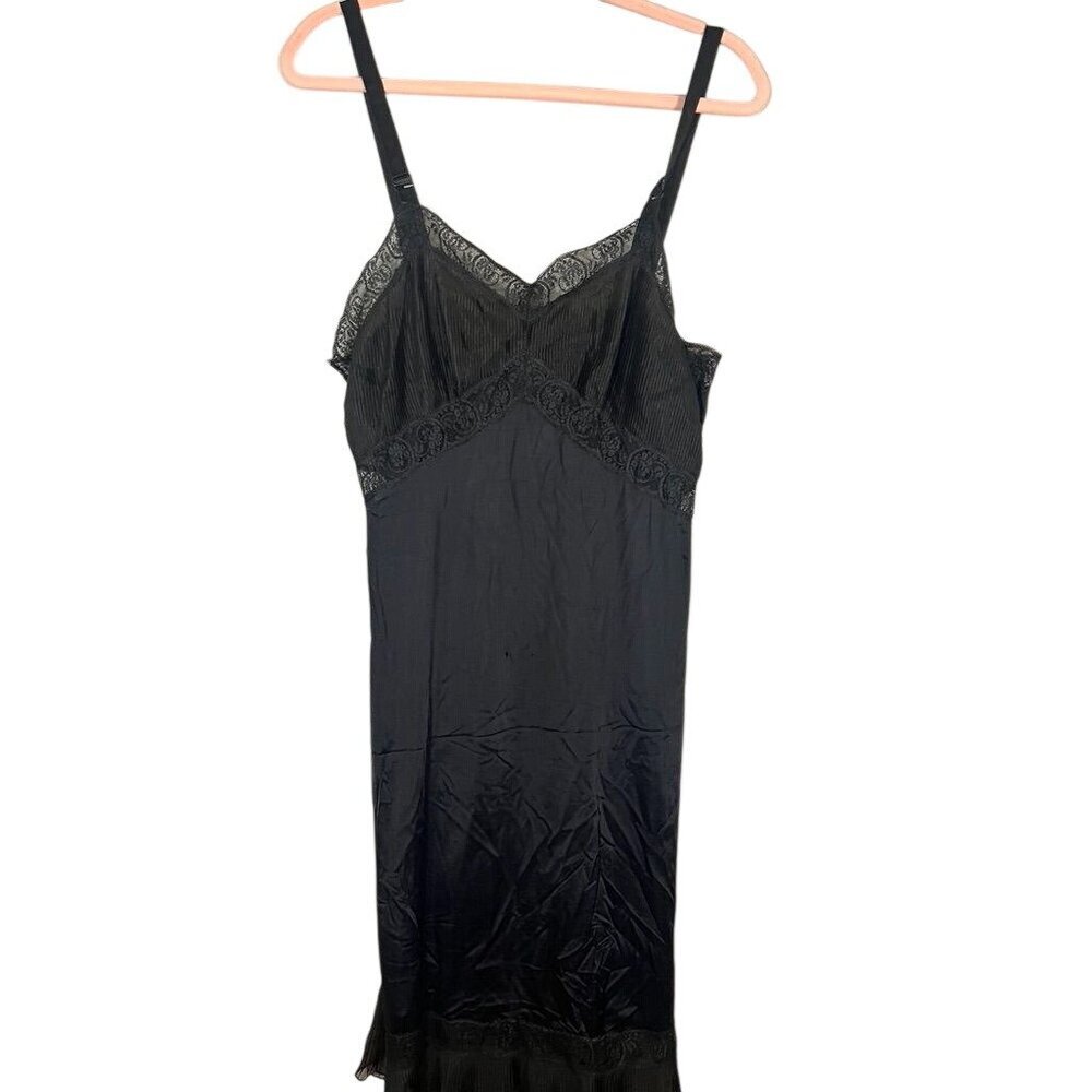 Vintage Floral Lace Lingerie Slip Dress Black 38 Retro Festive Sexy Feminine 60s - Picture 1 of 12